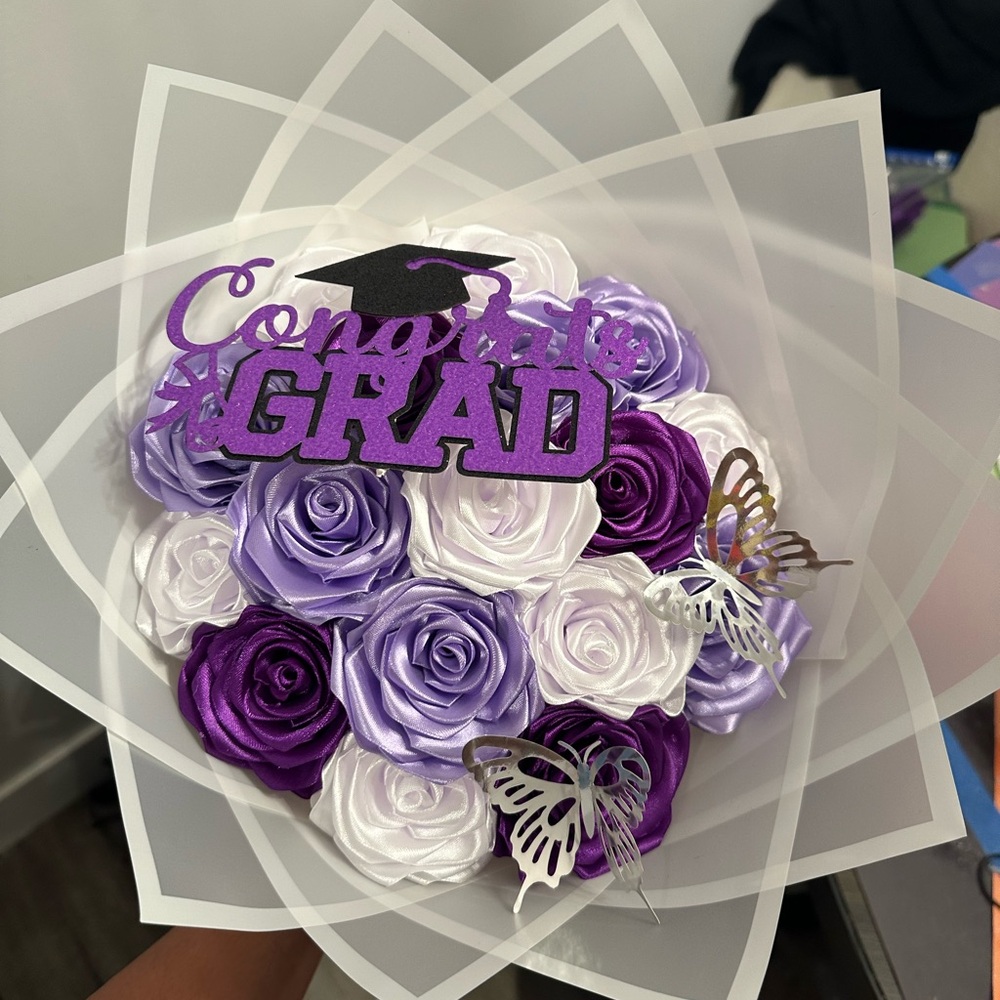 Purple and White Graduation Rose Bouquet
